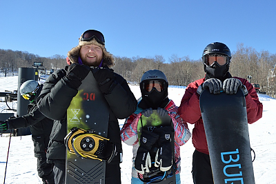 Landmark College students with snowboards at ski area